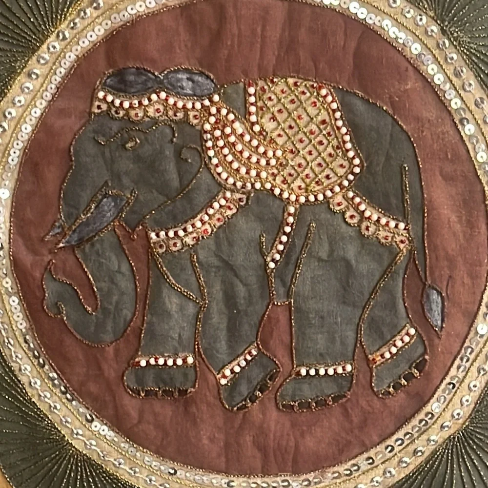 Elephant lovers this pillow is lovely exotic and quite intricate black silk back